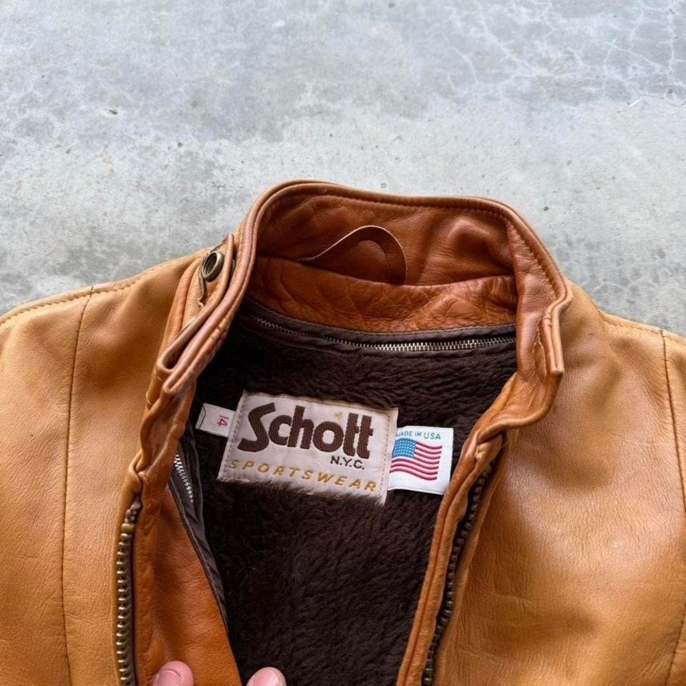 Vintage Schott Cafe Racer Caramel Burnt Orange patina biker moto jacket 14 - Picture 6 of 8